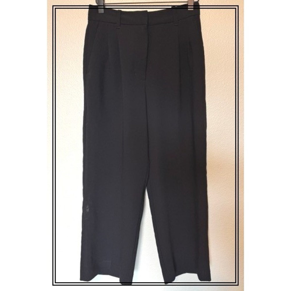 Wilfred Aritzia Effortless Black Wide Leg Cropped High Waisted Dress Pants sz 4